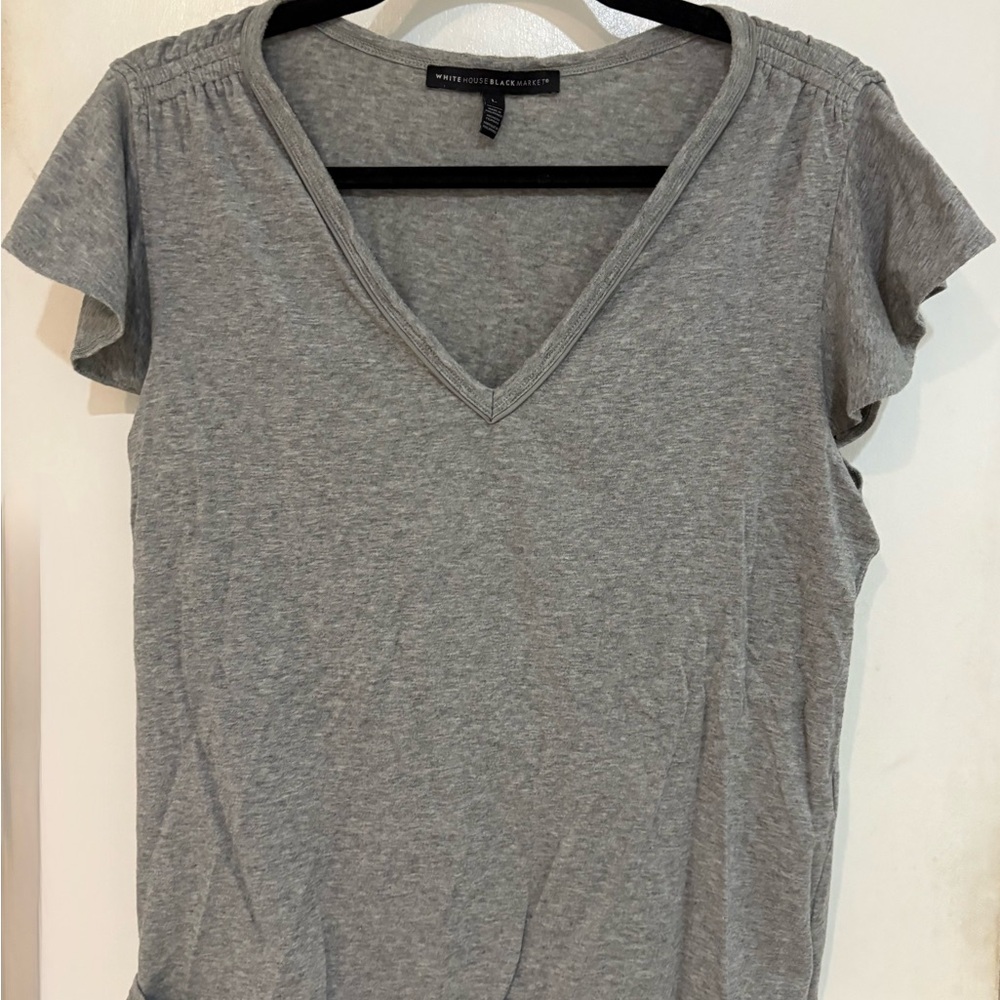 White House Black Market Gray V-Neck Tee